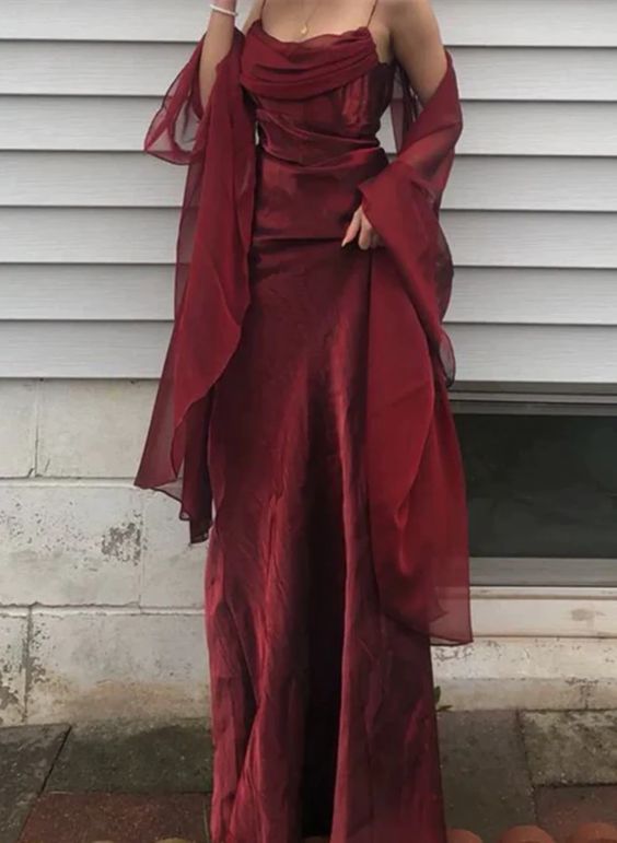 Long Spaghetti Straps Simple Burgundy Classy Prom Dress Birthday Outfits Secondary image