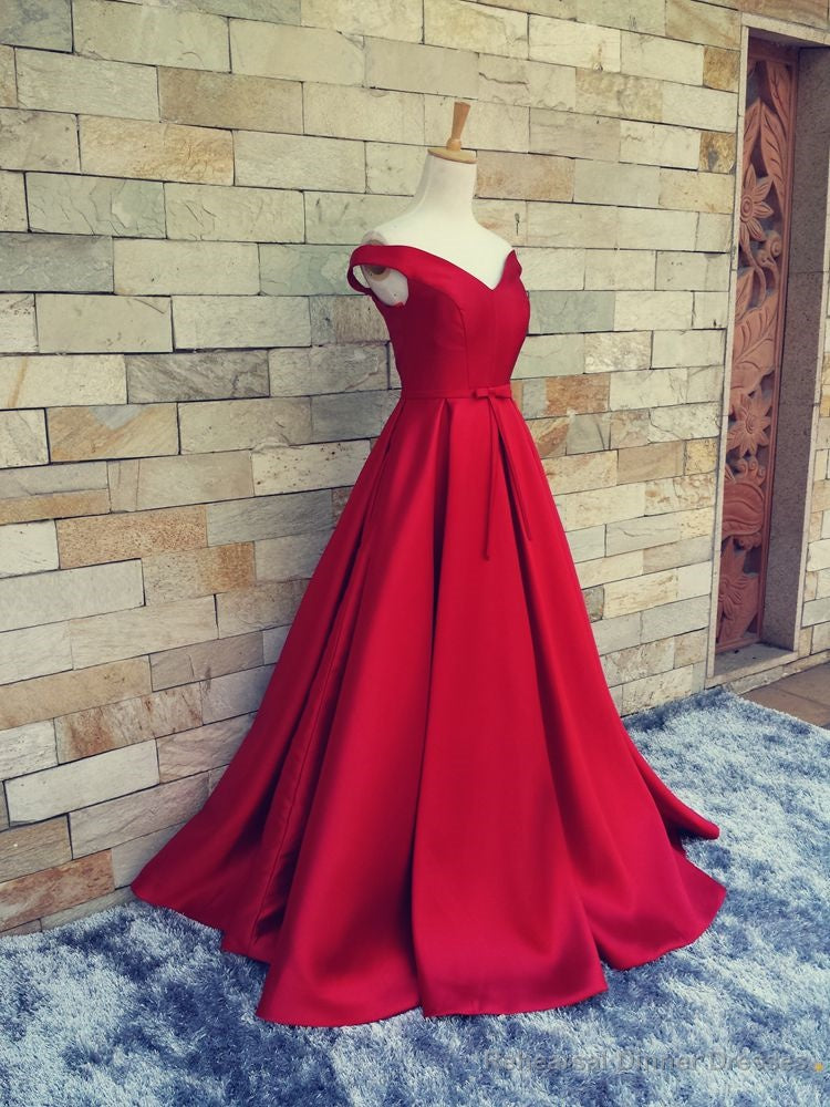 Satin Off the Shoulder Long Party Dress, Junior Prom Dress Main image