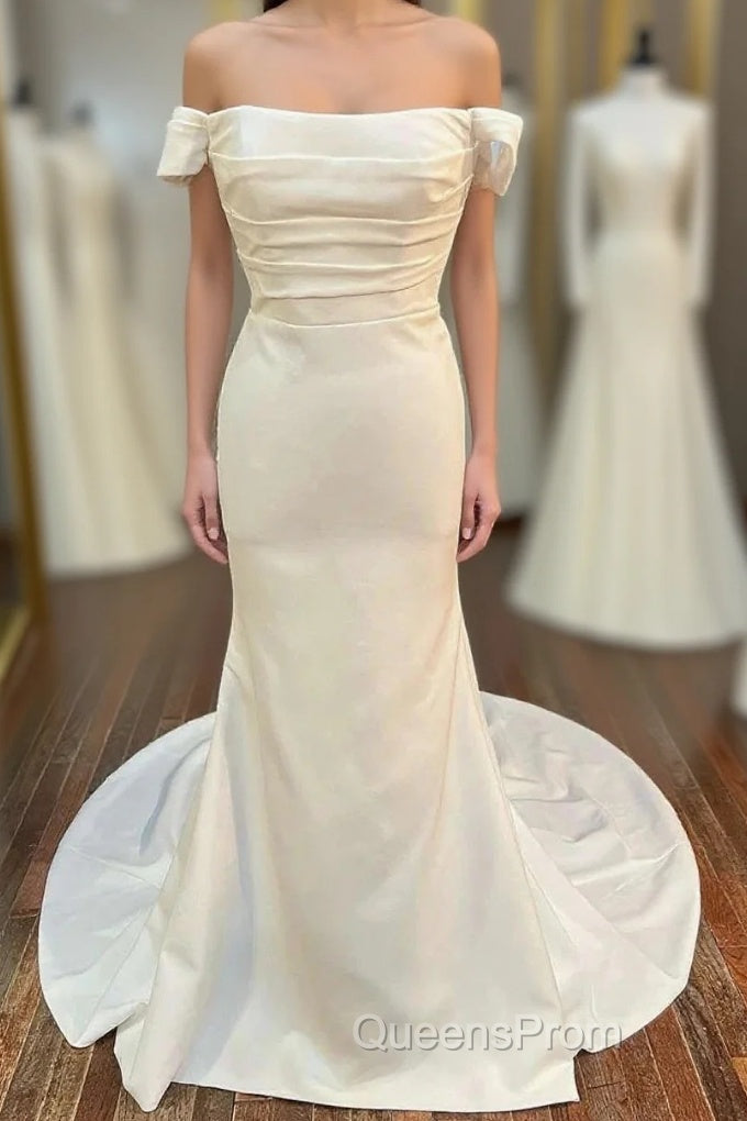 Satin Off-The-Shoulder Mermaid Long Wedding Dress