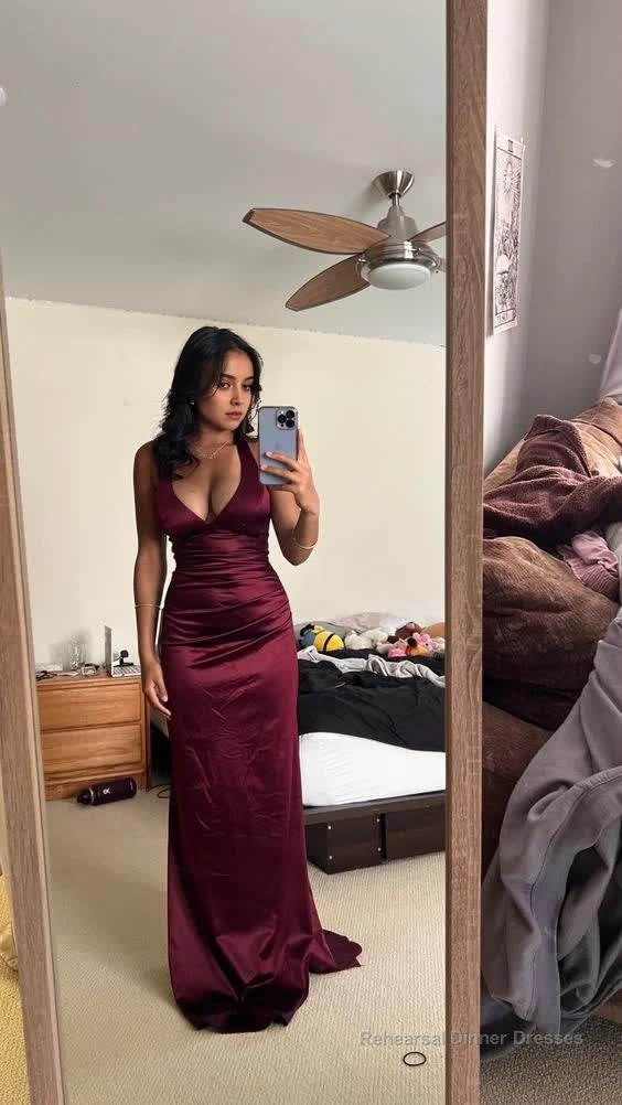 Satin Plunging V- Neckline Long Evening Dress, Prom Dresses, Evening Party Dresses Main image