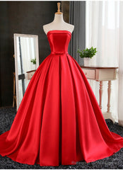 Satin Scoop Floor Length Ball Prom Dress , Dark Red Sweet 16 Gown