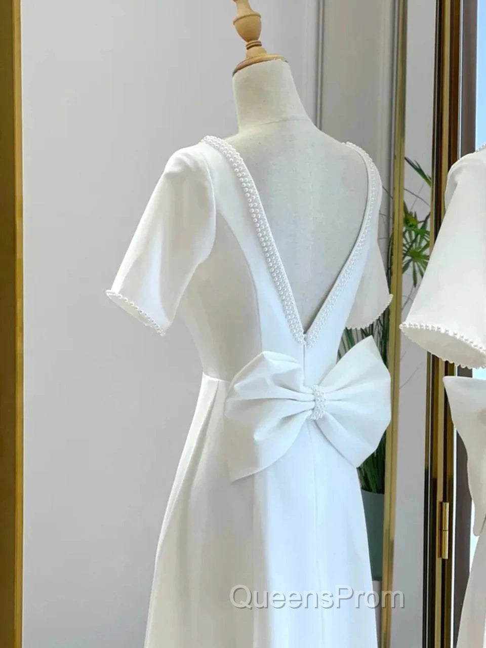 Satin Short Sleeve Short Wedding Dress