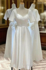 Satin Short Sleeve Short Wedding Dress