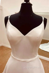 Satin Spaghetti Straps Backless Long Wedding Dress