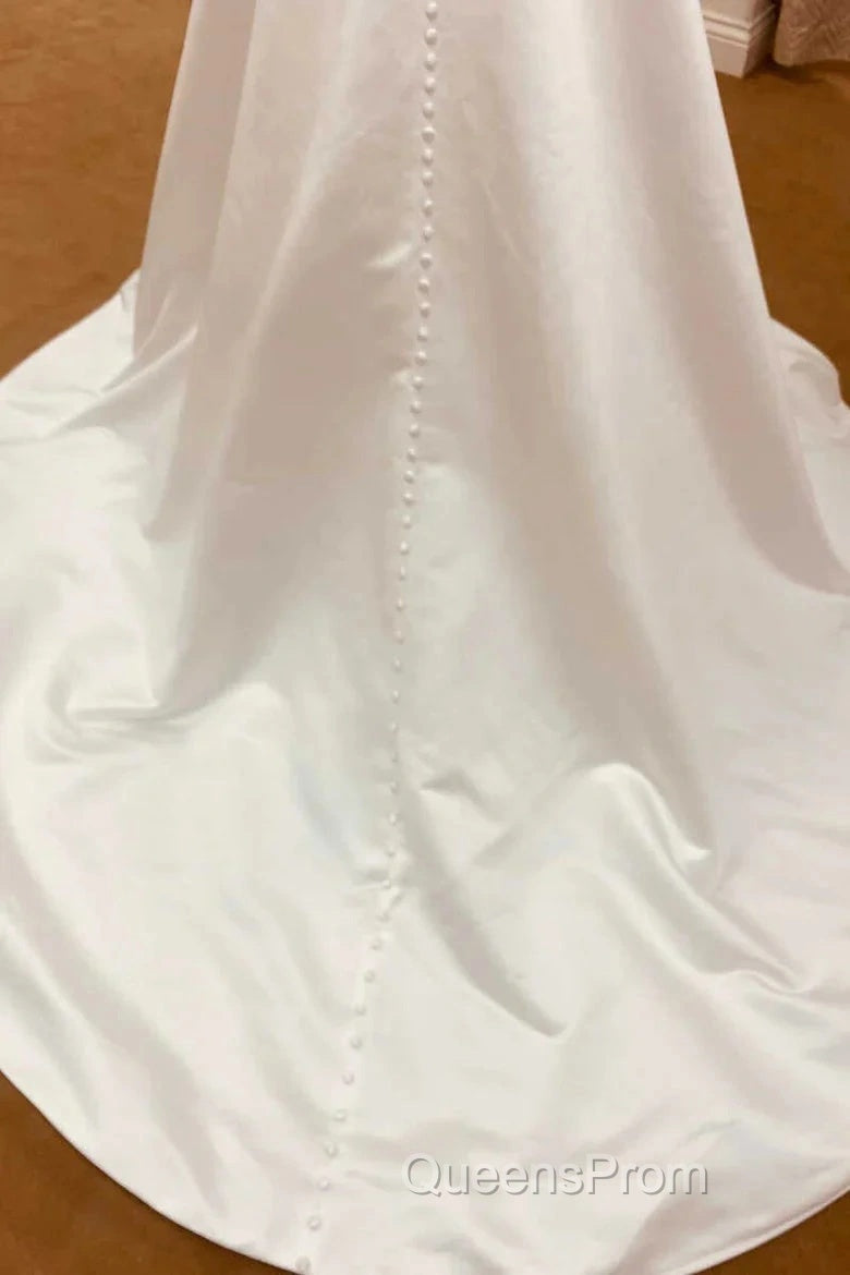 Satin Spaghetti Straps Backless Long Wedding Dress