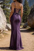Satin Spaghetti Straps Purple Prom Dress with Corset