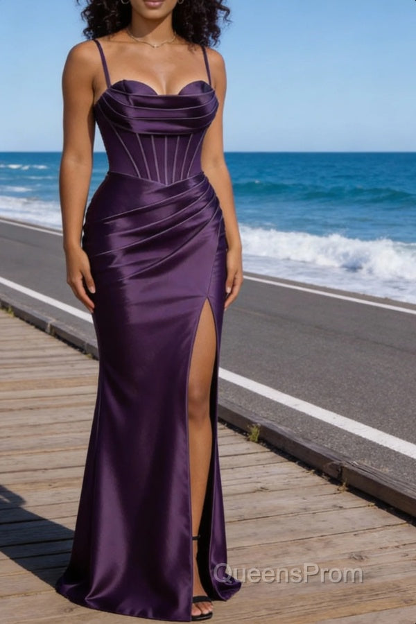 Satin Spaghetti Straps Purple Prom Dress with Corset Main image