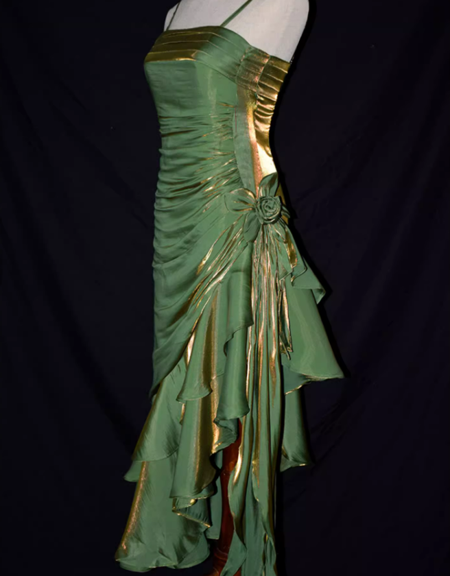 Satin Chic Style High Low Straps Party Dress, High Low Classy Prom Dress Classy Evening Dress