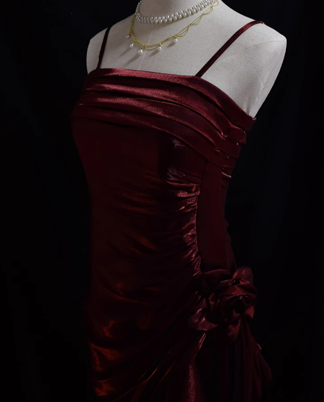 Satin Chic Style High Low Straps Party Dress, High Low Classy Prom Dress Classy Evening Dress