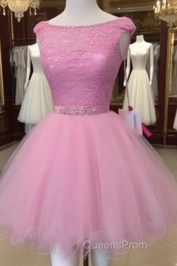 Scoop Neck Dress Short Graduation Gown Short Homecoming Dress Lace
