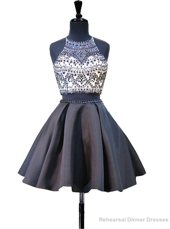Scoop Neckline Beaded Backless Black Short Homecoming Dress Main image