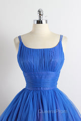 Scoop Neckline Royal Blue Party Dress, A-Line Spaghetti Strap Short Evening Dress