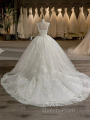 Scoop Sleeveless Tulle Embroidery With Beading Court Train Ball Gown Wedding Dress