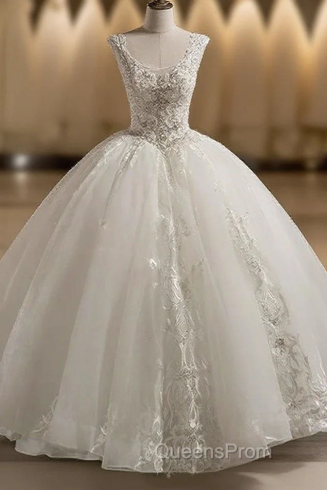 Scoop Sleeveless Tulle Embroidery With Beading Court Train Ball Gown Wedding Dress