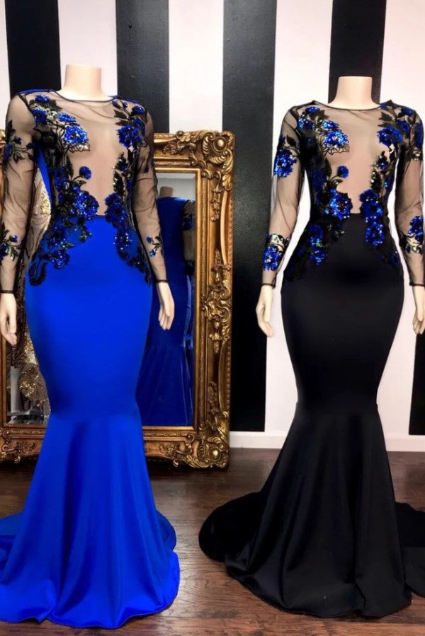 See Through Long Sleevess Flowers Mermaid Prom Dresses Main image