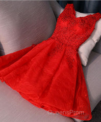 Black V Neck Lace Short Evening Prom Dress, Homecoming Dress, Homecoming Dress