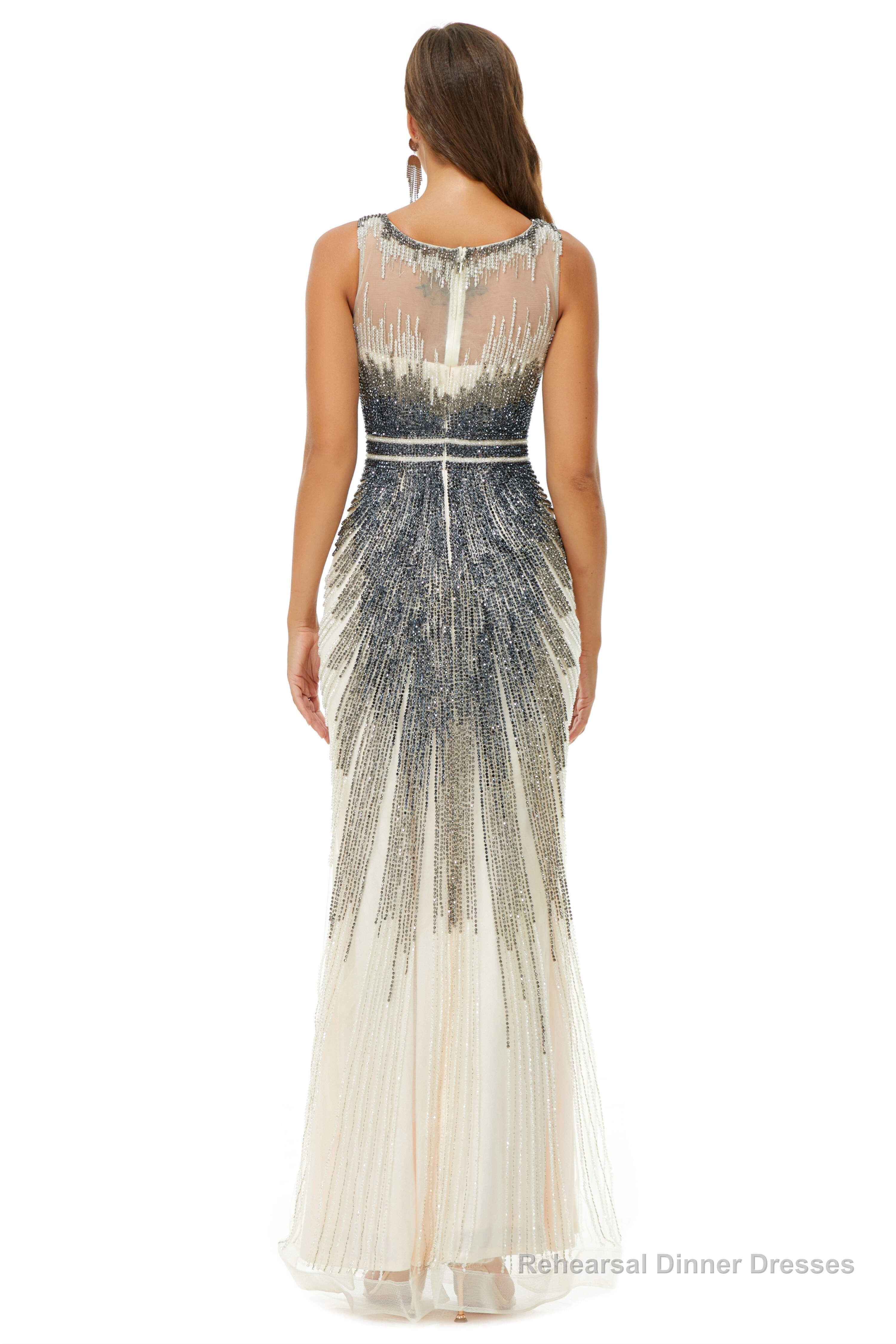 Sequin Bead Sleeveless High Neck Mermaid Prom Dresses