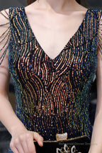 Sequin Beading Mermaid Lace V-neck Prom Dresses