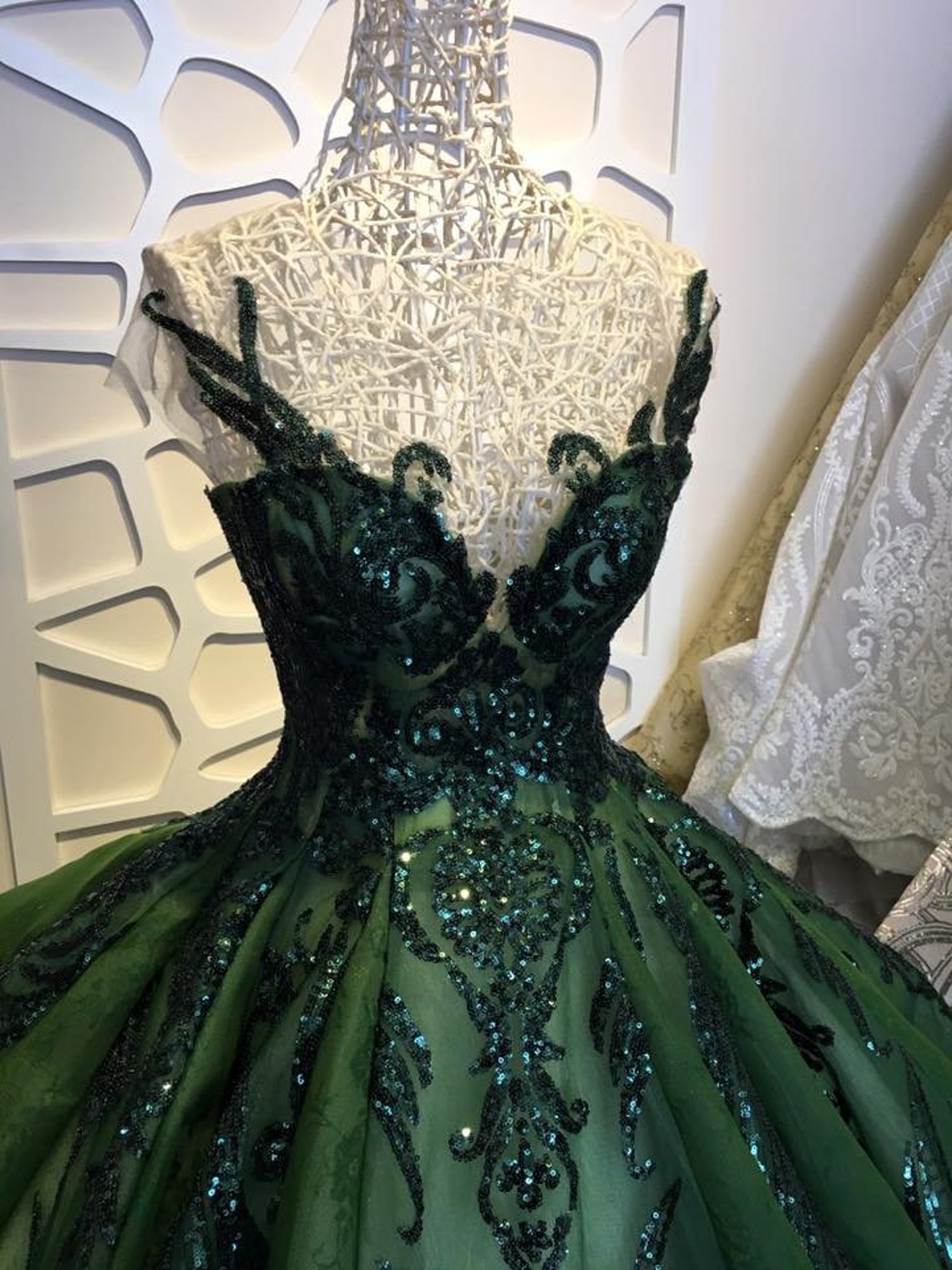 Sequin Sparkly Off The Shoulder Ball Gown Wedding/Classy Prom Dress