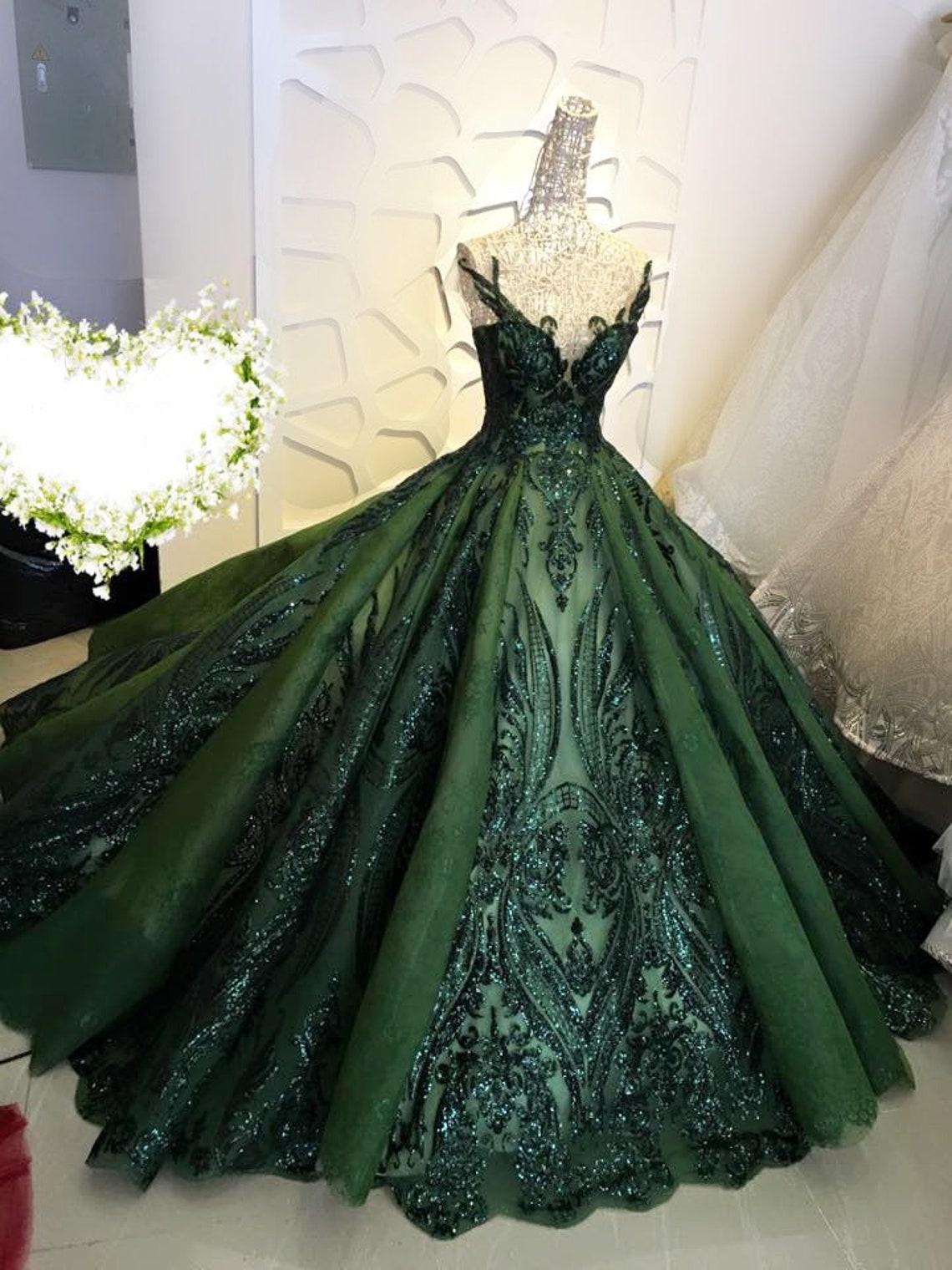 Sequin Sparkly Off The Shoulder Ball Gown Wedding/Classy Prom Dress Main image