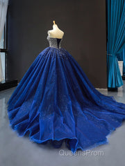 Sequined Navy Blue Quinceanera Dress Ball Gown Dress
