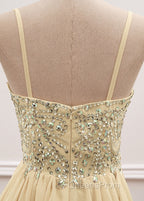 Sequined Spaghetti Straps Chiffon Long Evening Prom Dress