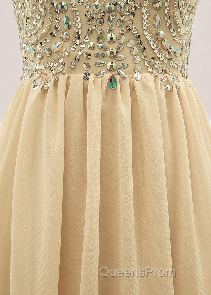Sequined Spaghetti Straps Chiffon Long Evening Prom Dress