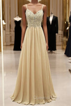 Sequined Spaghetti Straps Chiffon Long Evening Prom Dress