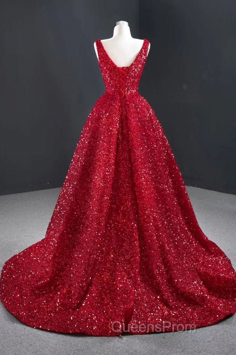 Sequins Asymmetrical Red Evening Dress Sleeveless Deep-V Evening Prom Formal Dress Secondary image