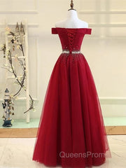 Sequins Burgundy Long Off The Shoulder Evening Prom Dress
