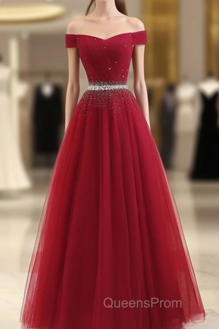 Sequins Burgundy Long Off The Shoulder Evening Prom Dress Main image