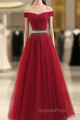 Sequins Burgundy Long Off The Shoulder Evening Prom Dress