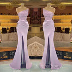 Sequins Formal Dress Light Purple Mermaid Evening Prom Dress Long Slit Strapless