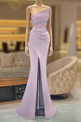 Sequins Formal Dress Light Purple Mermaid Evening Prom Dress Long Slit Strapless