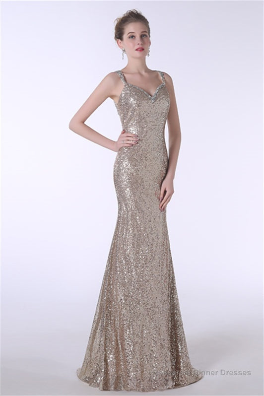 Sequins Mermaid Spaghetti Straps Sleeveless Prom Dresses Secondary image