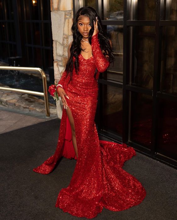 Sequins Classy Prom Dress, Red Classy Prom Dress, Mermaid Classy Prom Dress Main image