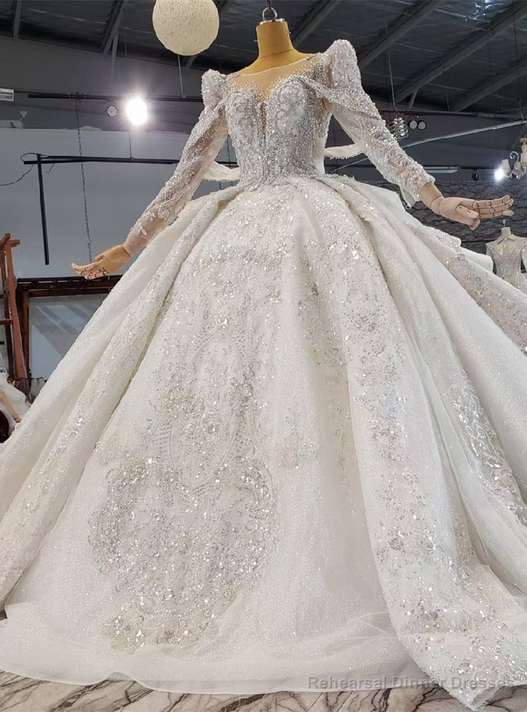 Sequins Tulle Long Sleeve Beading Wedding Dress Main image