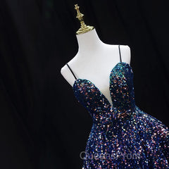 Sequins V-Neckline Short Straps Homecoming Dress, Short Sequins Evening Prom Dress