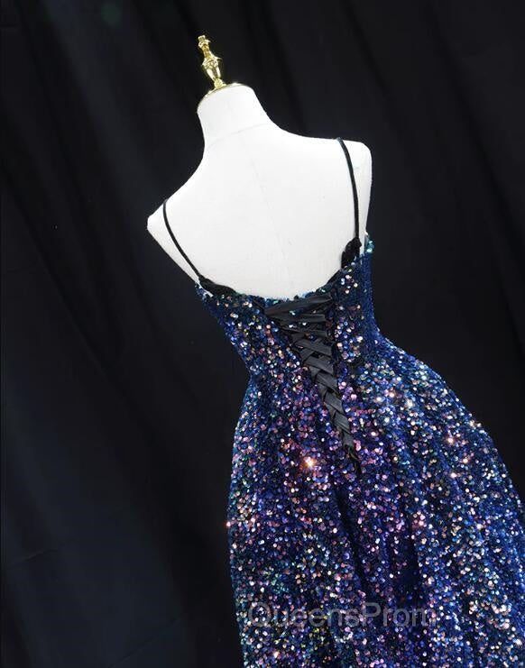 Sequins V-Neckline Short Straps Homecoming Dress, Short Sequins Evening Prom Dress
