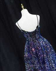 Sequins V-Neckline Short Straps Homecoming Dress, Short Sequins Evening Prom Dress