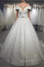 Sequins Wedding Dress Off The Shoulder Crystal Belt
