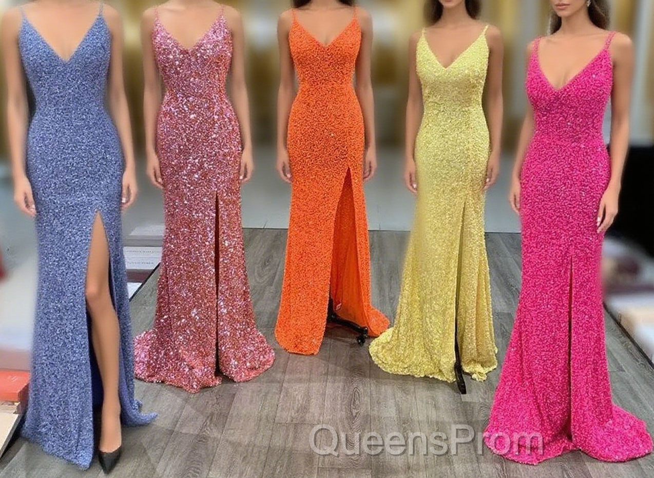 Mermaid Yellow Sequins Long Evening Prom Dress with Slit Main image