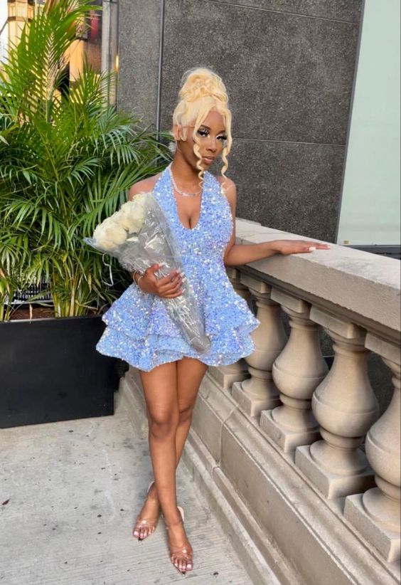 Sexy 17Th Birthday Dress Short Blue Homecoming Dress Birthday Outfits Main image