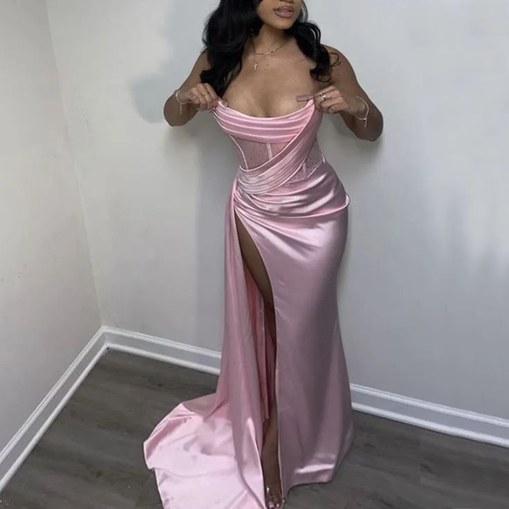 Sexy 17Th Birthday Dress Stapless Mermaid Classy Prom Dress For Black Girls Thigh-High Slits Pleats Beading Birthday Outfits Secondary image
