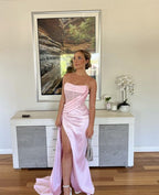 Sexy 17Th Birthday Dress Stapless Mermaid Classy Prom Dress For Black Girls Thigh-High Slits Pleats Beading Birthday Outfits