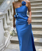 Sexy A Line Backless Royal Blue Satin Classy Prom Dress
