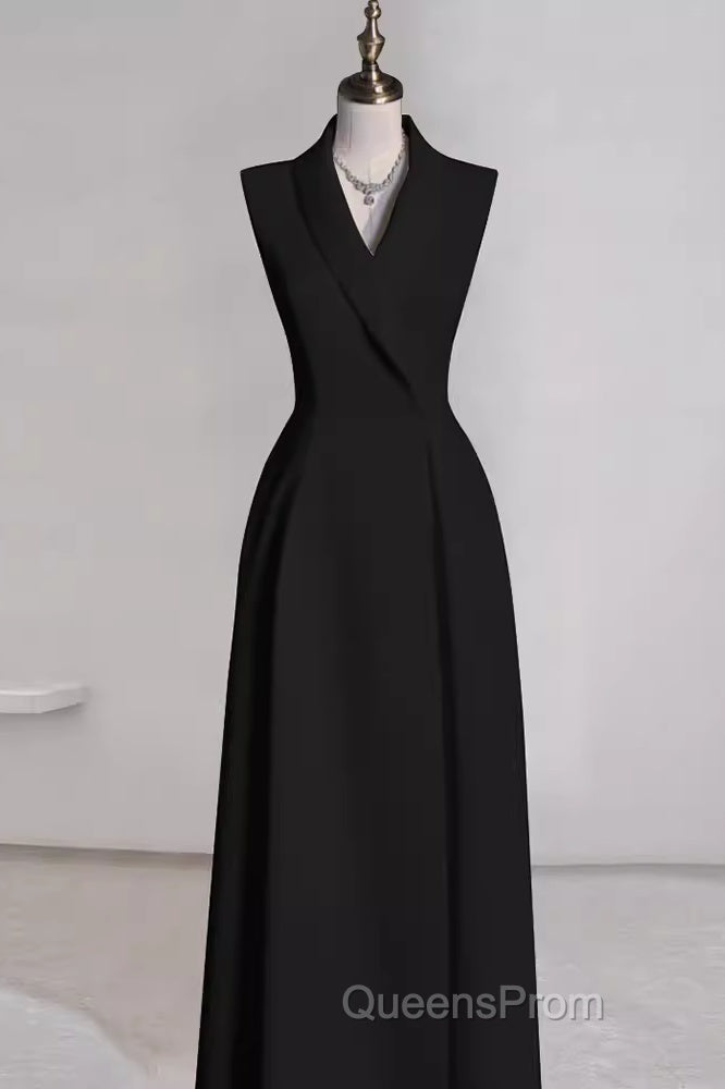 Sexy A Line Black Satin Party Dress Long Evening Prom Dress Secondary image
