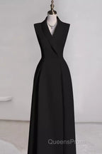 Sexy A Line Black Satin Party Dress Long Evening Prom Dress