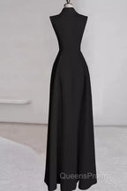 Sexy A Line Black Satin Party Dress Long Evening Prom Dress