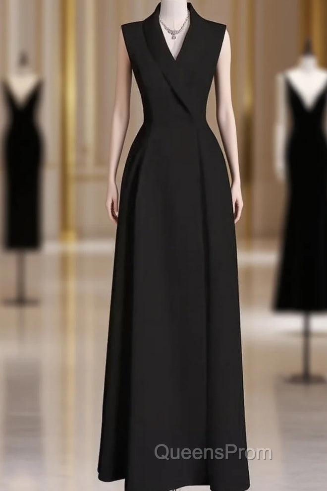 Sexy A Line Black Satin Party Dress Long Evening Prom Dress Main image